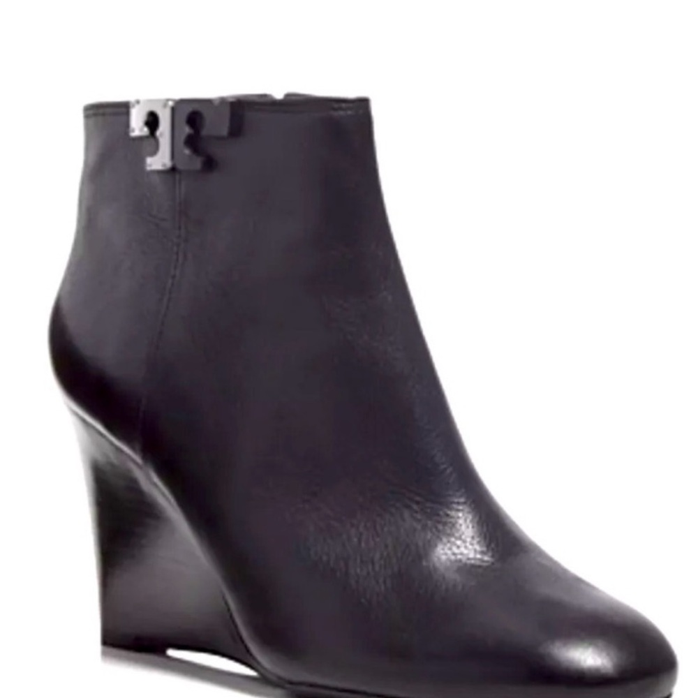 Tory Burch Black Leather Wedge Ankle Bootie